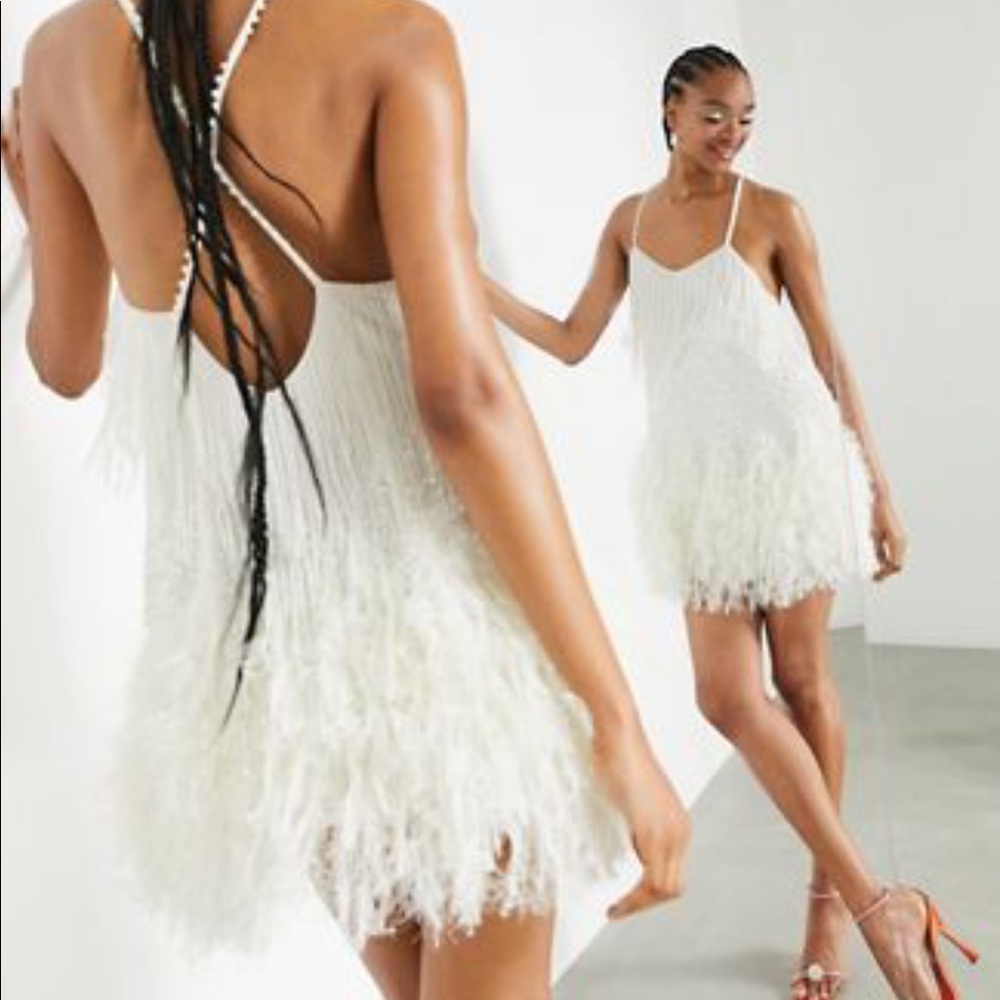 Asos edition Pearl embellished cami dress faux feather hem
